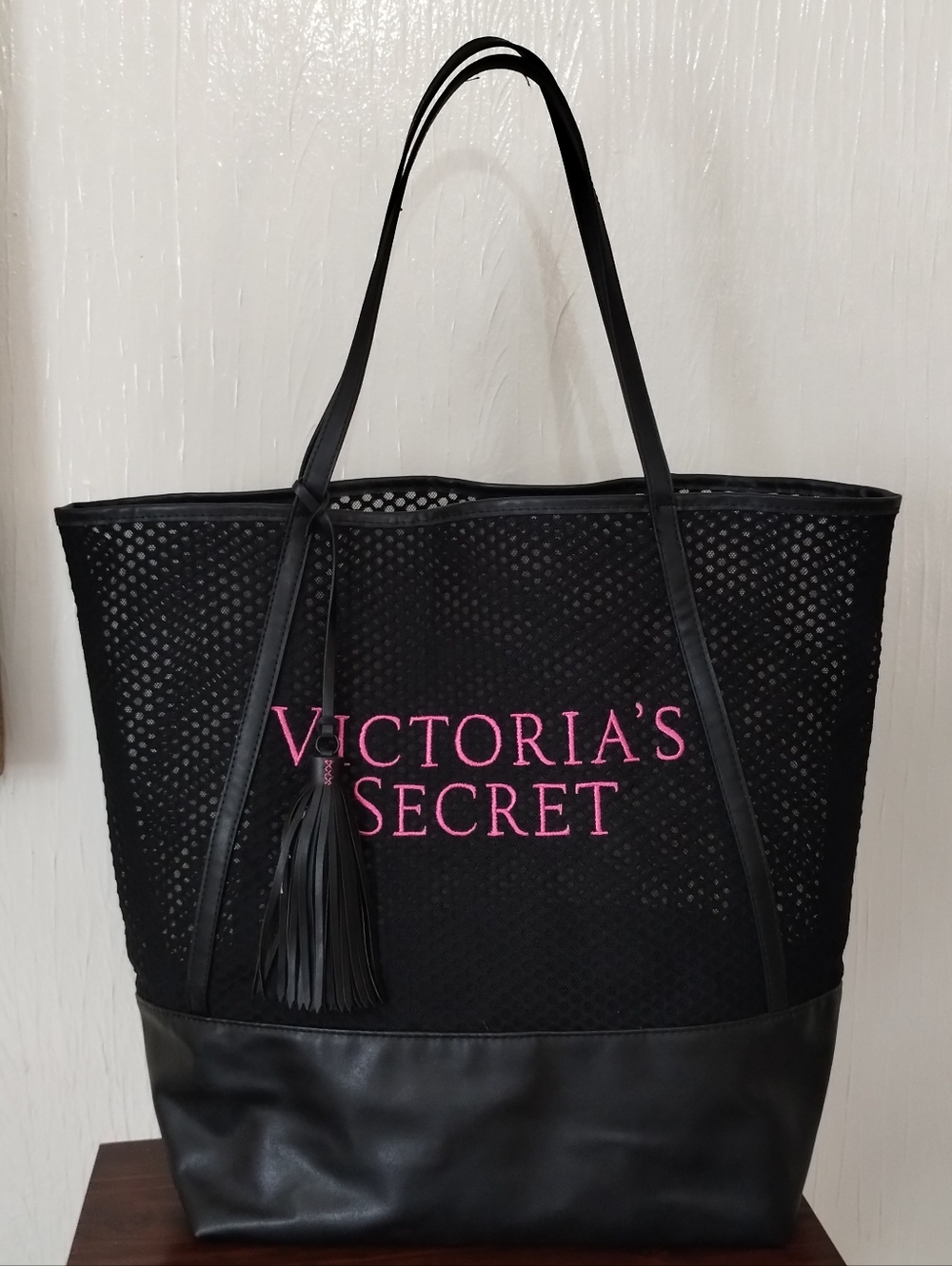 Victoria's Secret Black Mesh Monogram Extra Large Tote Bag